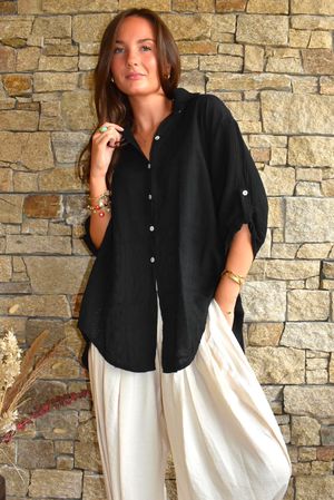 Pia Pillow Cotton Embroidered Tile Classic Shirt Black